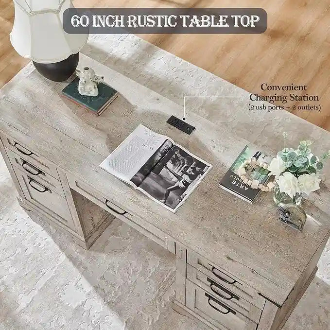 Scrivania da computer in legno per ufficio stile rustico da 60"