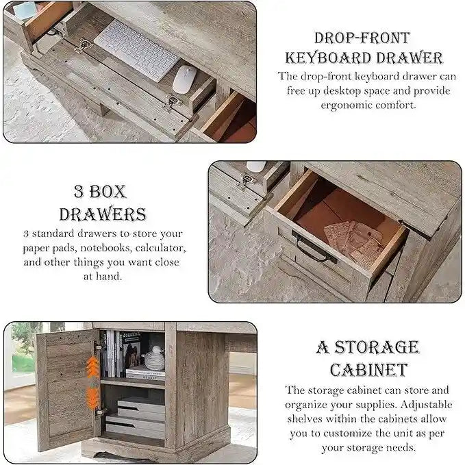 Scrivania da computer in legno per ufficio stile rustico da 60"