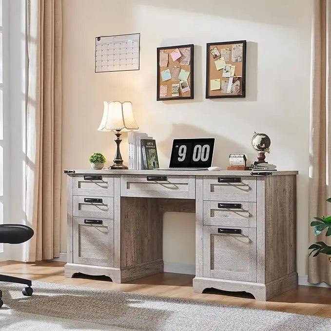 Scrivania da computer in legno per ufficio stile rustico da 60"